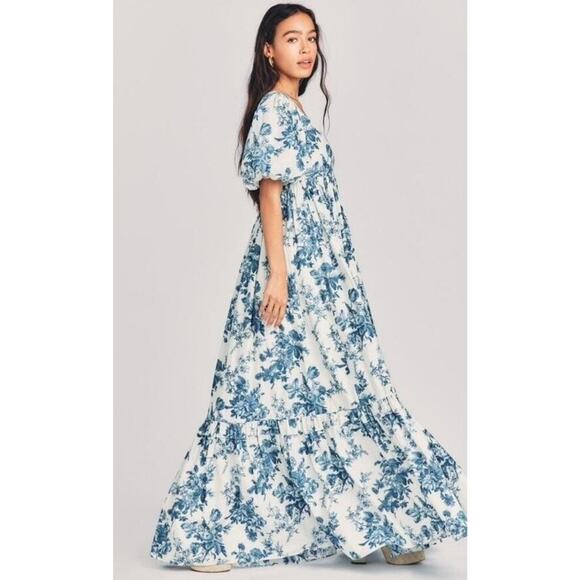 LoveShackFancy DANBURY Blue Floral Maxi Gown Dress Bridal Resort Vacation Sz 2 - Picture 9 of 16